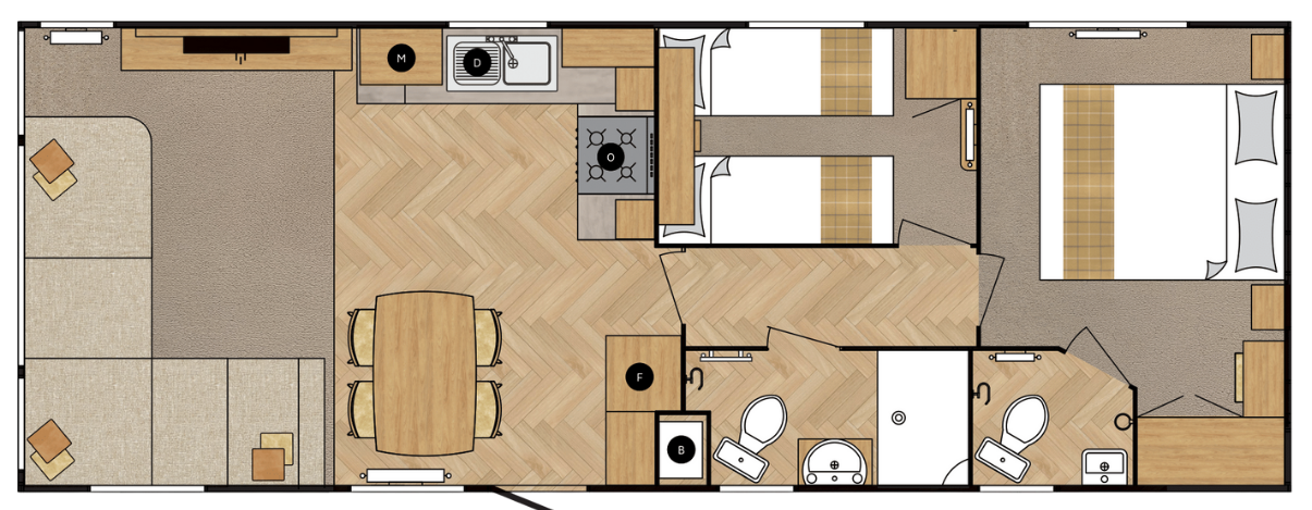 32x12 2 Bedroom Floor Plan