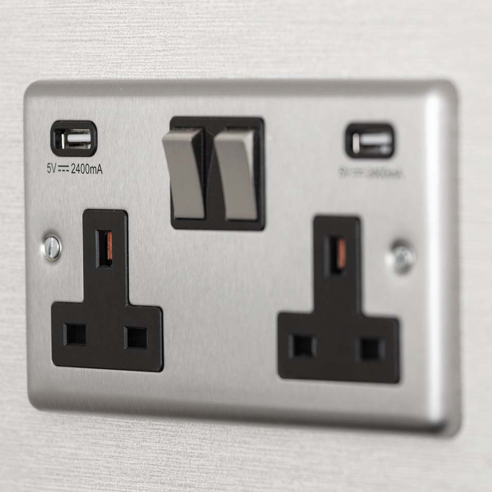 Wall mounted USB enabled charging sockets are positioned in convenient locations 